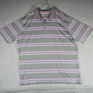 Reebok Golf Polo Mens Size 2XL Grey Pink White Striped Golf Polo